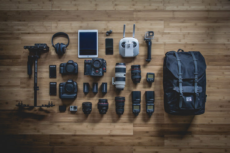 bunch of photography gear
