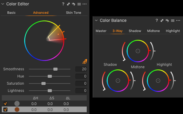 Capture One Pro 20 color editor and color balance tools