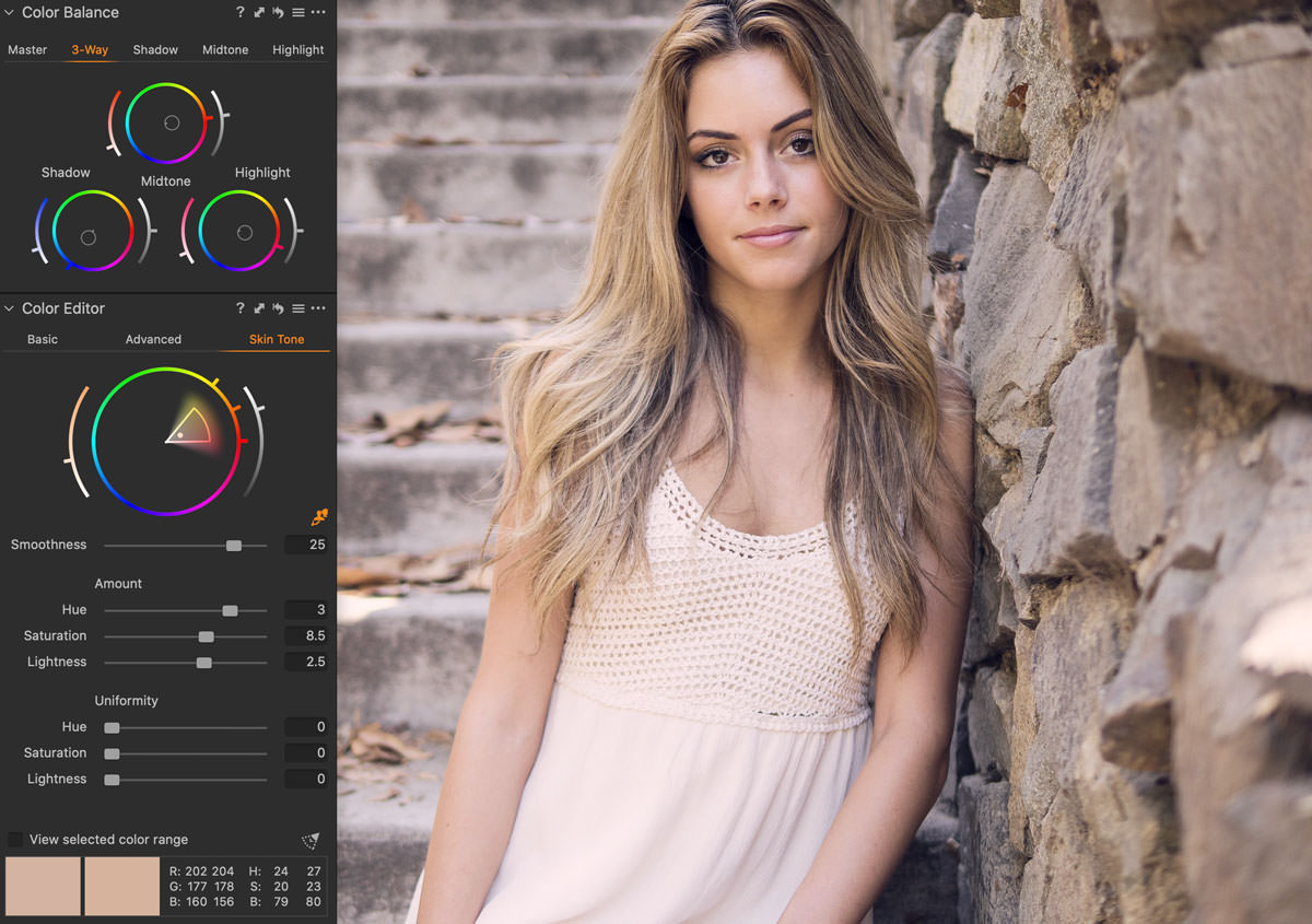 capture one skin tone color grading example