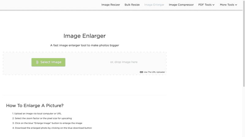 Captura de pantalla de ImageResizer: amplía fotos en línea gratis