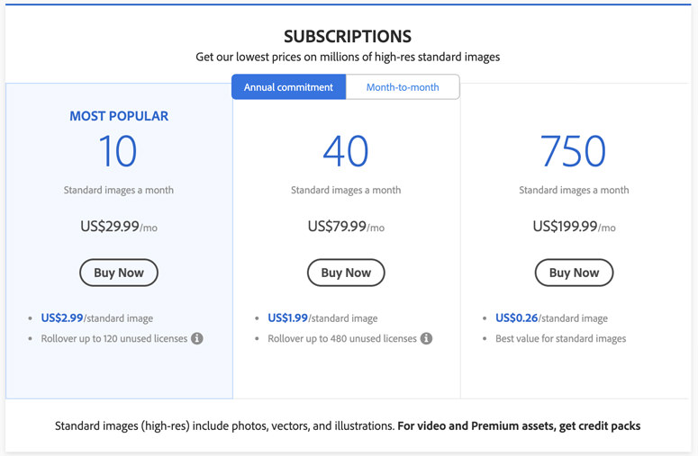 adobe stock subscription pricing