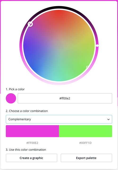 Canva color wheel for branding colors