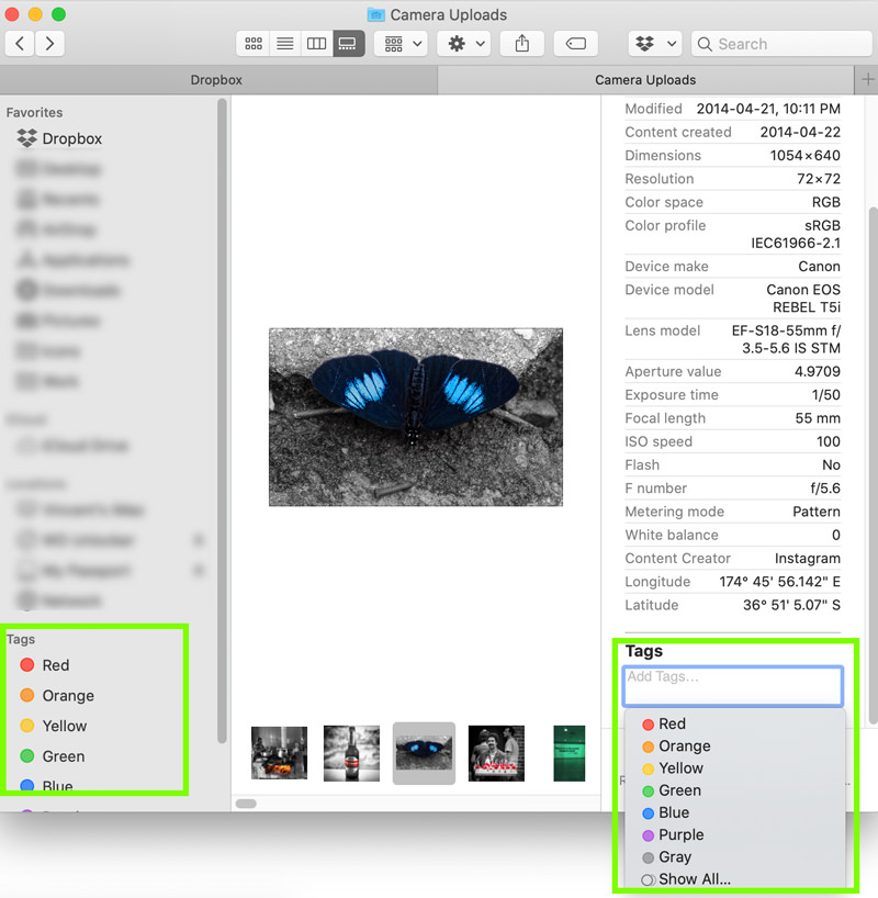 Mac Finder filing pictures with color tags