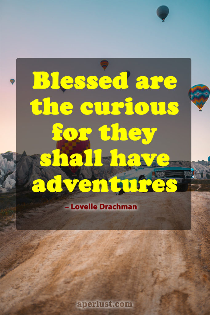 "Blessed are the curious for they shall have adventures." – Lovelle Drachman