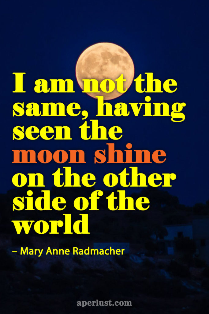"I am not the same, having seen the moon shine on the other side of the world." – Mary Anne Radmacher