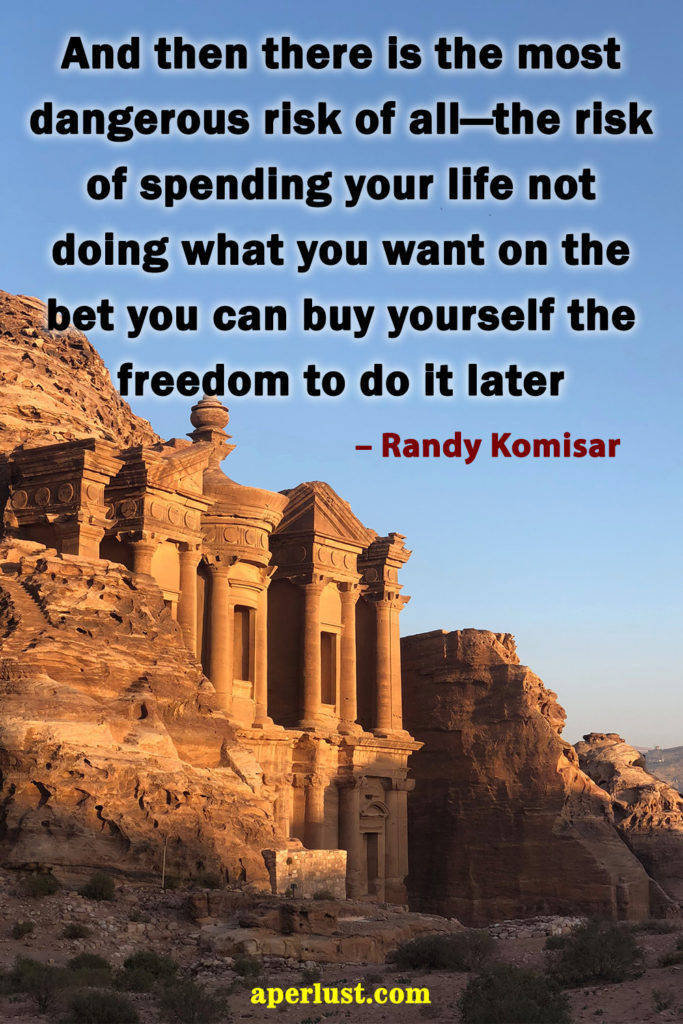 "And then there is the most dangerous risk of all—the risk of spending your life not doing what you want on the bet you can buy yourself the freedom to do it later." – Randy Komisar