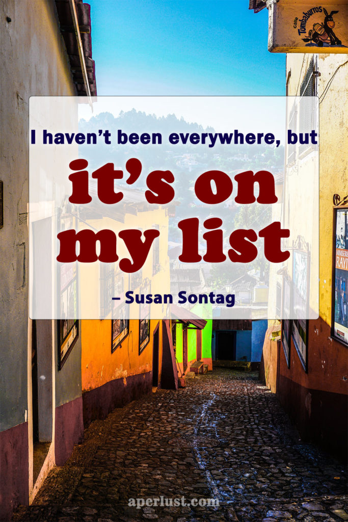 "I haven't been everywhere, but it's on my list." – Susan Sontag