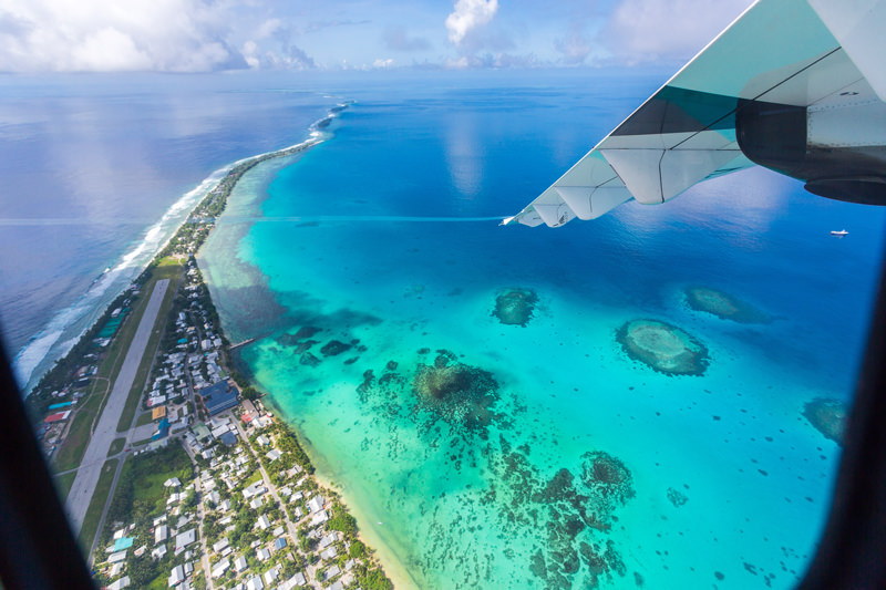 View from airplane of Funafuti, Tuvalu.