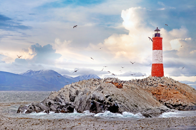 Lighthouse in the Beagle Channel, Tierra del Fuego. One of the most remote regions in the world.