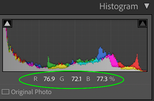 Valores RGB del histograma de Lightroom