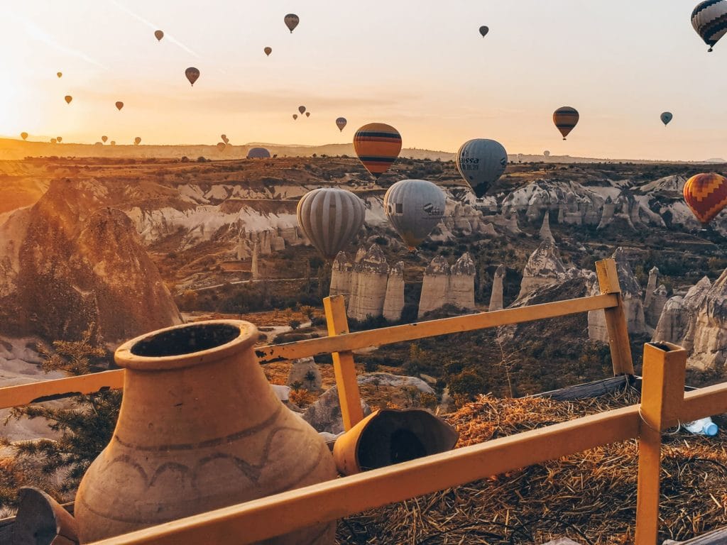 Best places hike in the world. Cappadocia, Turkey, with hot air balloons.