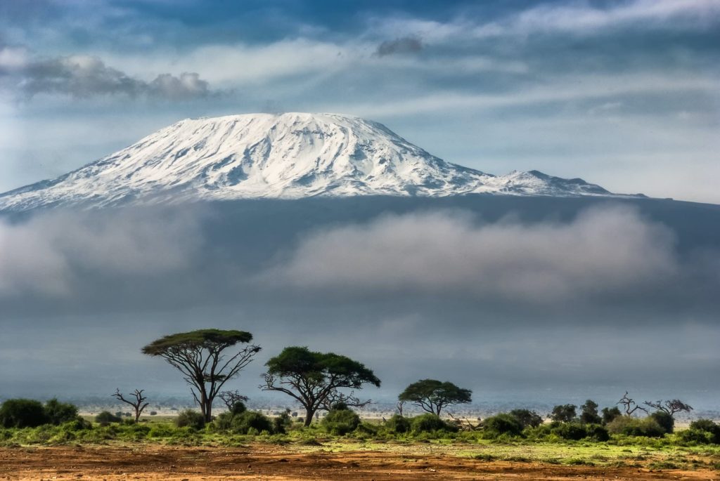 View of Mount Kilimanjaro, Tanzania, from Amboseli National Park, Kenya.