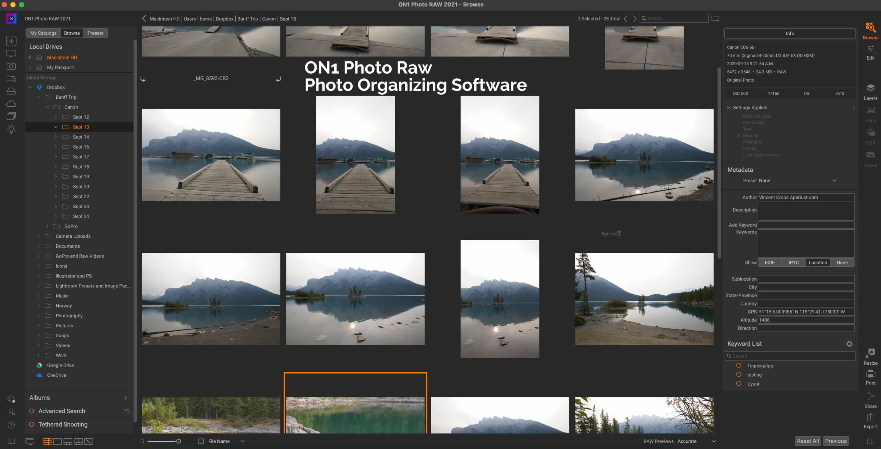 ON1 Photo RAW photo organizing software screen shot