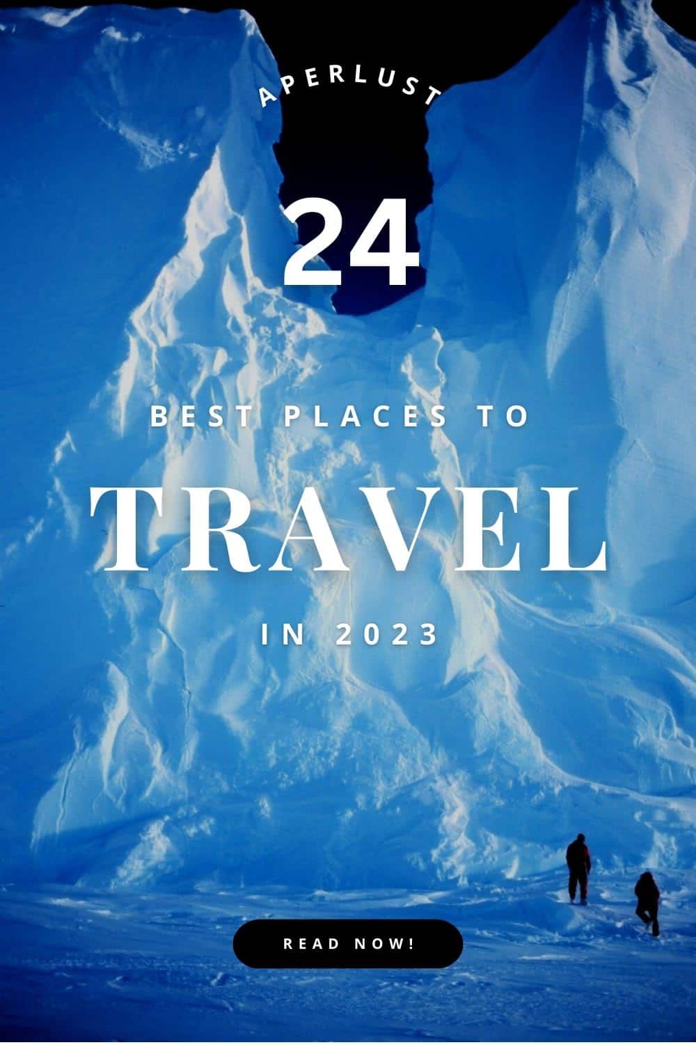 Two men in Antarctica in front of snow mountain - 24 best places to travel in 2023