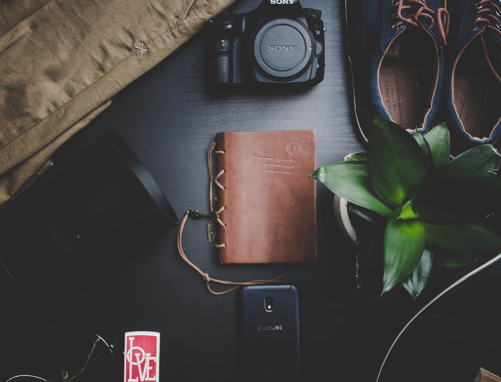 Is it worth buying a camera for travel? Camera, leather journal, lens, smartphone, shoes, sunglasses