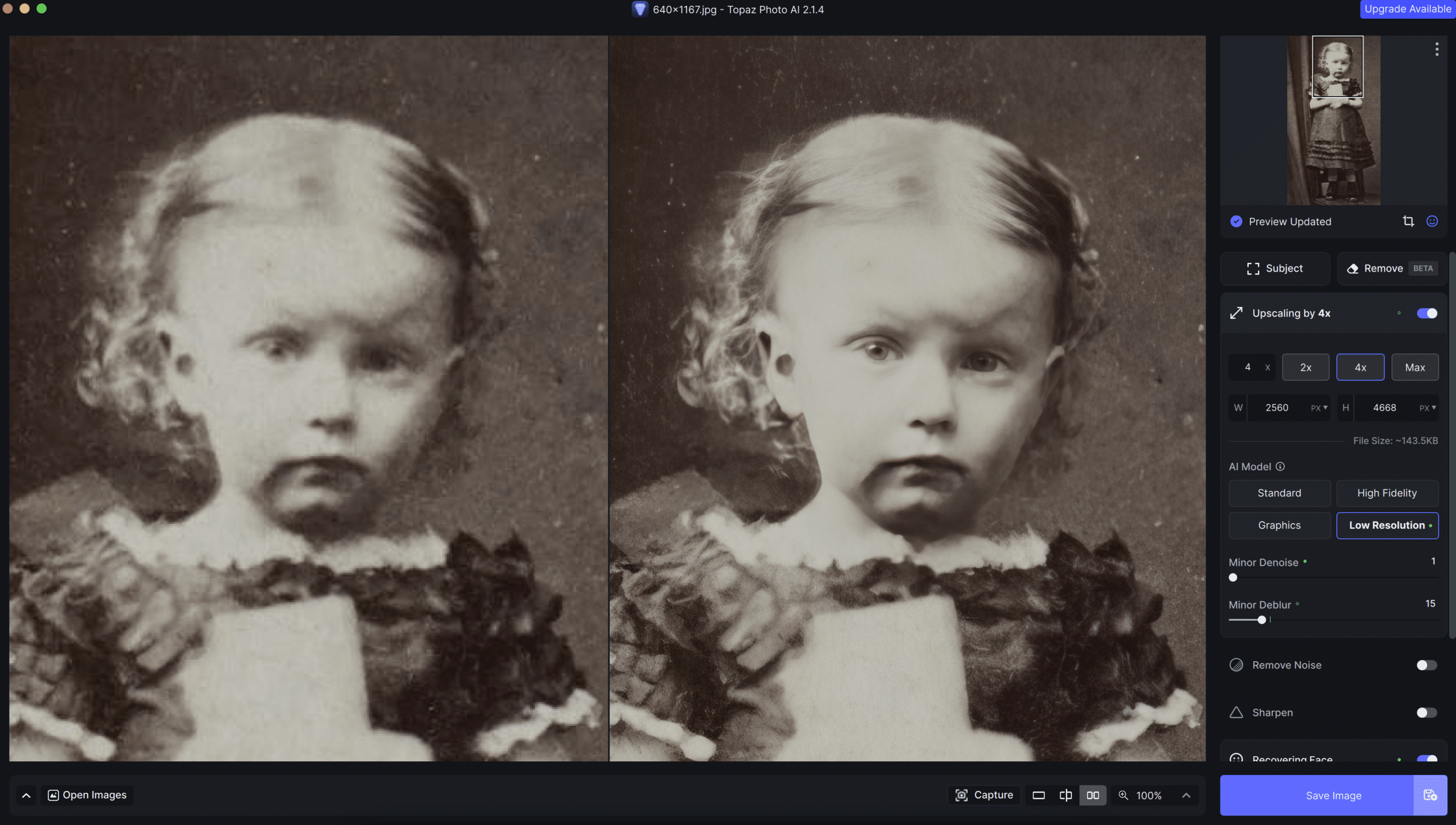 Photo AI vs Gigapixel AI screenshot of portrait