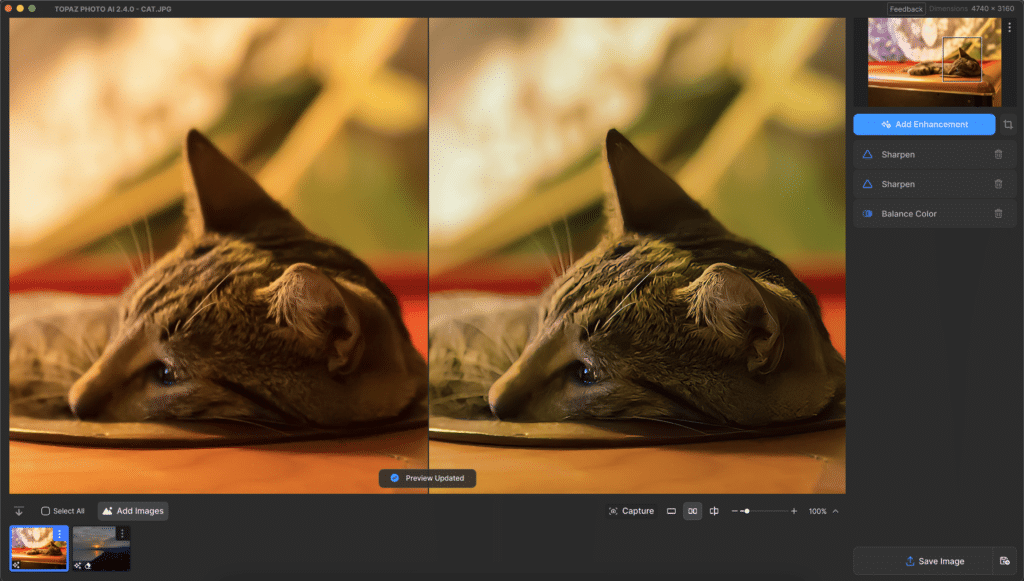 Topaz Photo AI version 2.4 interface, released March 2024.